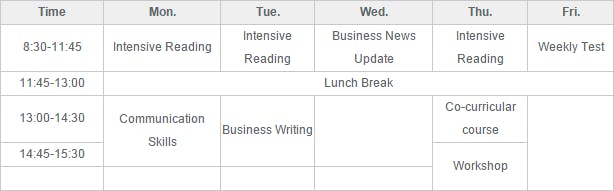 Business Chinese Program-Timetable Schedule