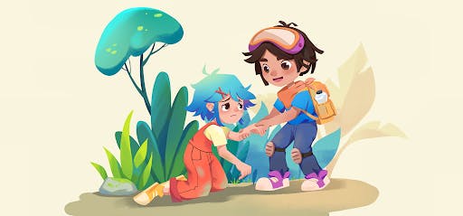 Illustration of two characters for GoEast Mandarin's children's Chinese courses