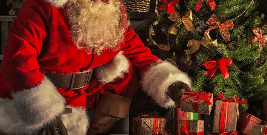 Santa placing presents- winter holidays in Chinese